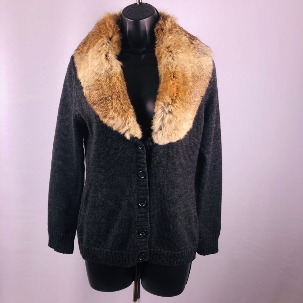 Fur collar knitted jacket
